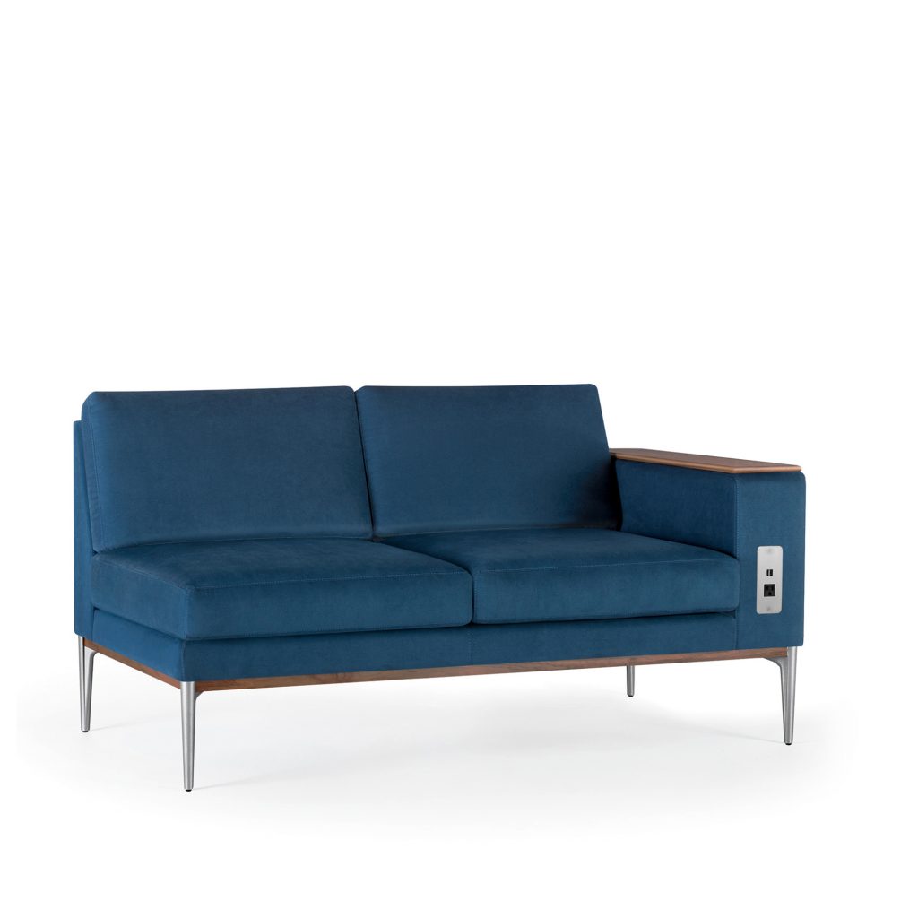 Uptown Social Love Seat, Single 7in Arm, Wood Arm Cap, Wood Trim, Power Unit