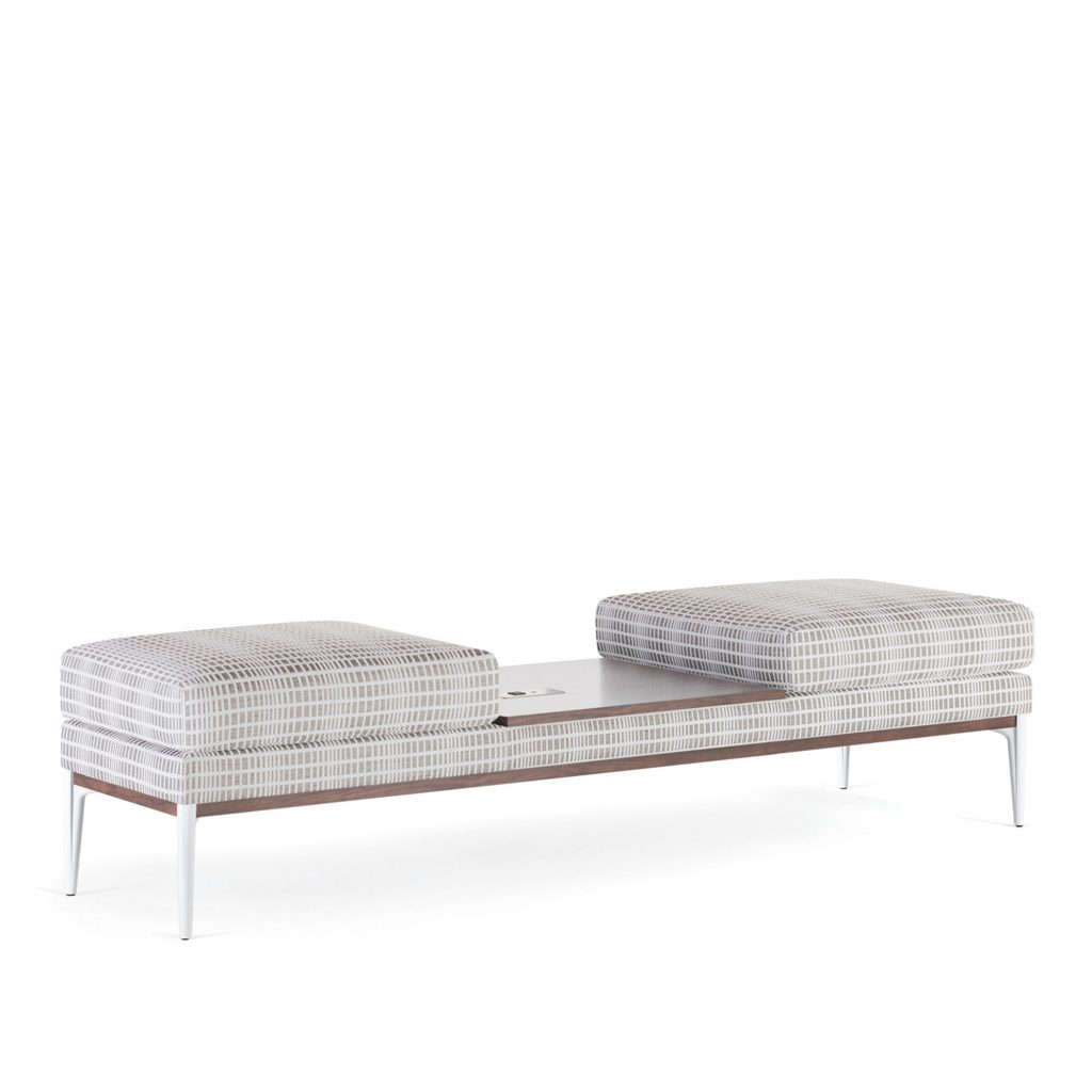 Uptown Social Two-Seat Bench with Center Table and Wood Trim