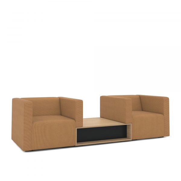 Archetype Modular Lounge Chairs with Arms, Connecting Inline Table, Side View