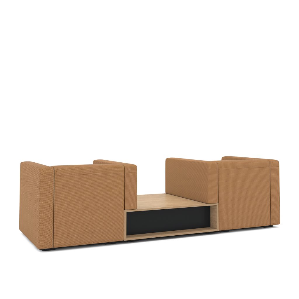 Archetype Modular Lounge Chairs with Arms, Connecting Inline Table, Rear View
